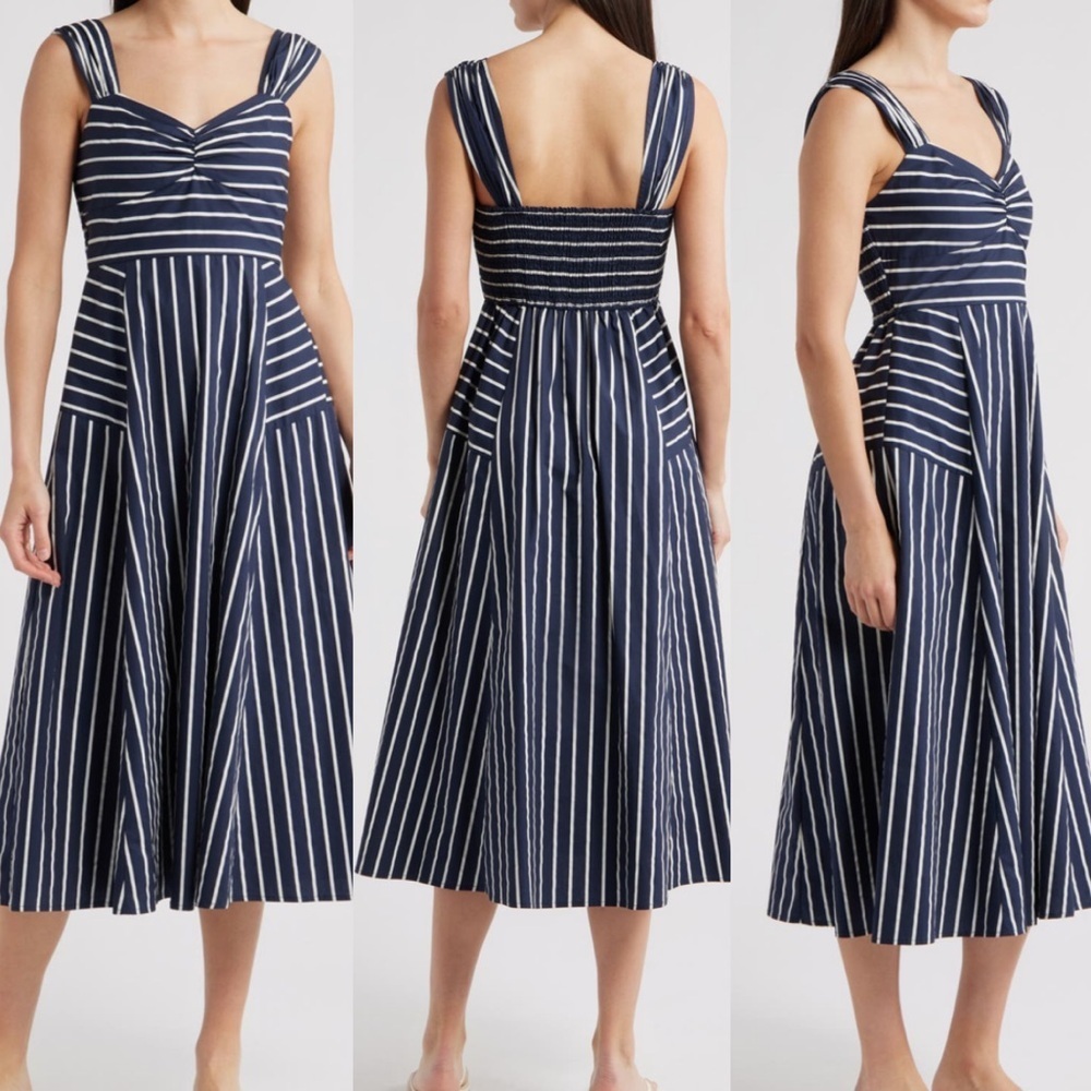 NWT ZOE AND CLAIRE Navy Striped sun Dress midi size medium